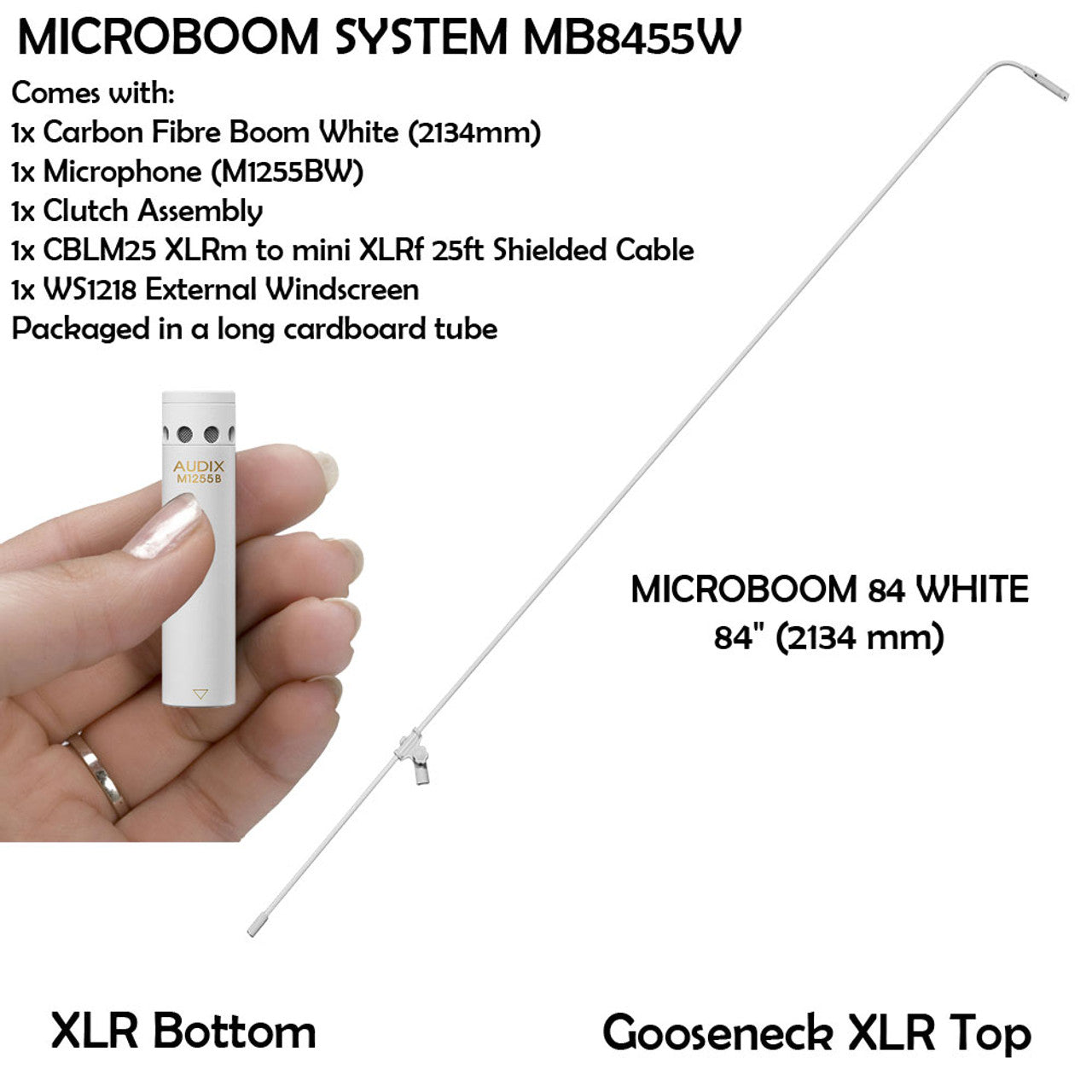 Audix ADX-MB8455W-HC Microboom System White 84" with M1255BHC