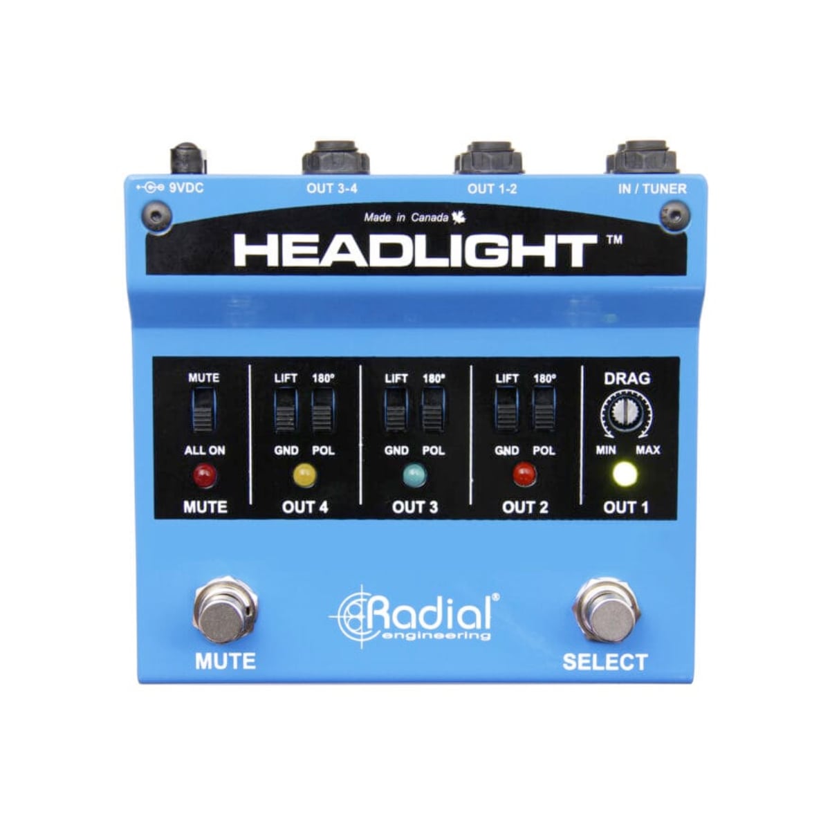 Radial Engineering Headlight Amp selector with up to 4 outputs, isolated with 180o polarity reverse