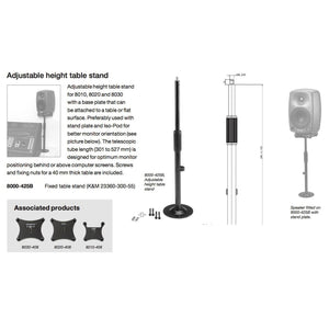Studio Monitor Accessories - Genelec 8000-425 Adjustable Table Stand For 8010, 8020, 8030 Monitors (SINGLE)