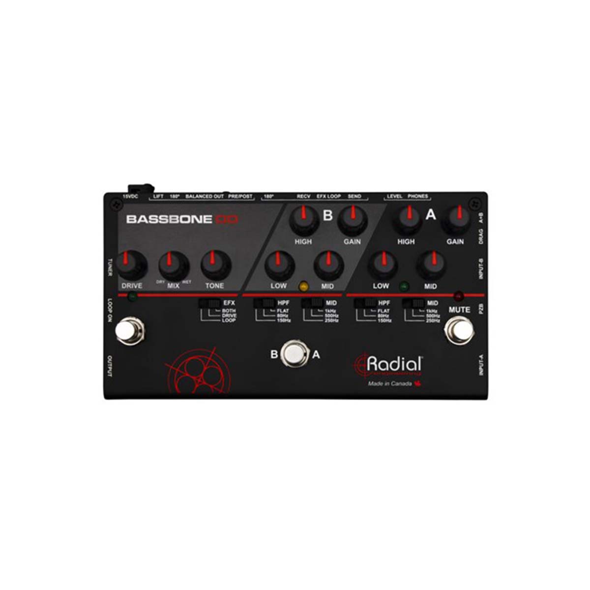 Radial Engineering Bassbone OD Bass preamp, 2 ch w/overdrive, FX loop, built-in DI & headphone amp