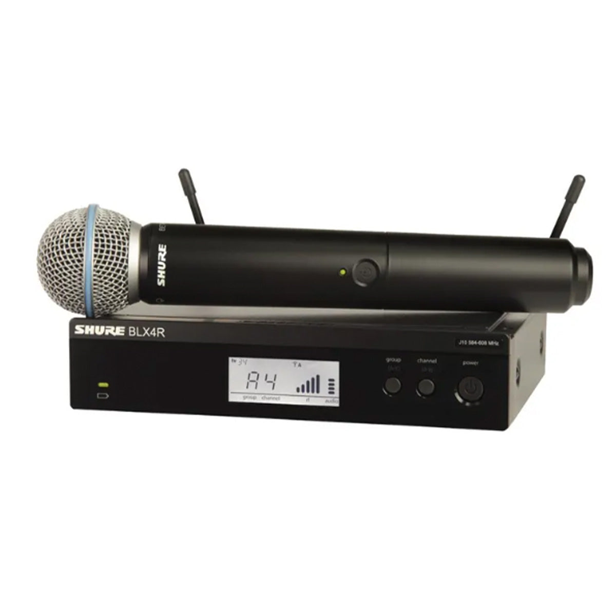 Shure Wireless 1/2R Handheld System BLX2 Tx; BETA58 Mic; BLX4R Rx Auto Setup: 614-638MHz