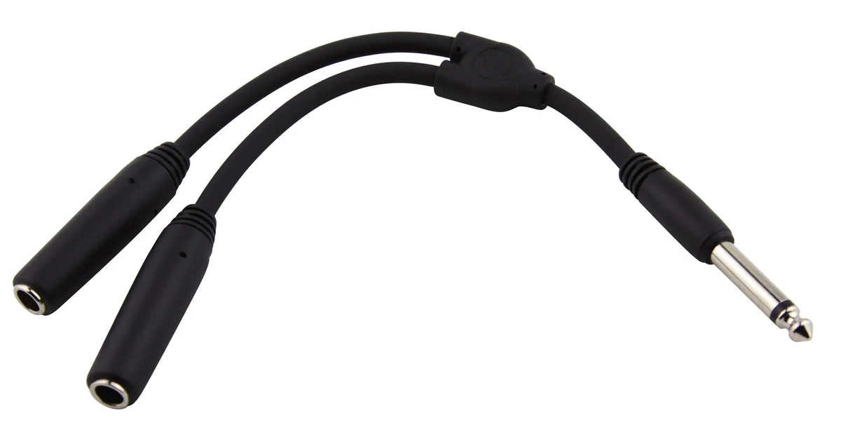 Pig Hog - 6" Y Cable, Mono 1/4"(M)-Dual Mono 1/4"(F)