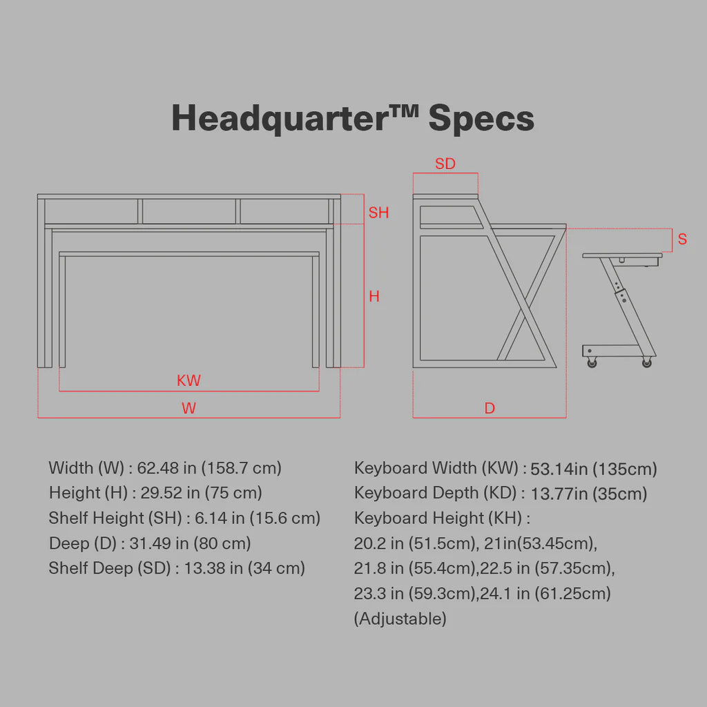 Wavebone Headquarter Z Studio Desk and Z SHAPE Height-Adjustable Keyboard Trolley