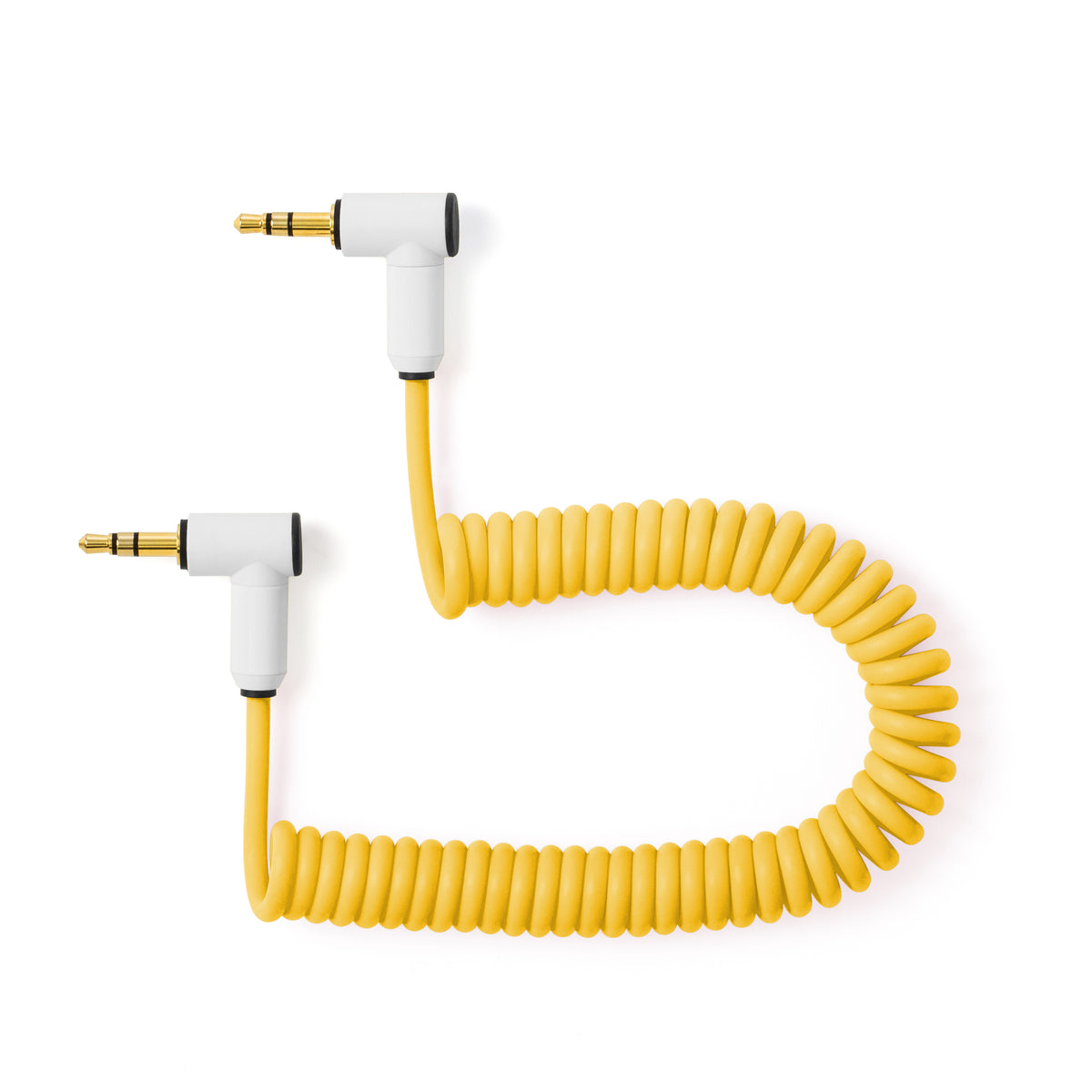 Candycords - Korg Volca / Pocket Operator Special myVolts audio cable, 3.5mm angled jack to 3.5mm angled jack, curly 20cm to 30cm, Pineapple Yellow