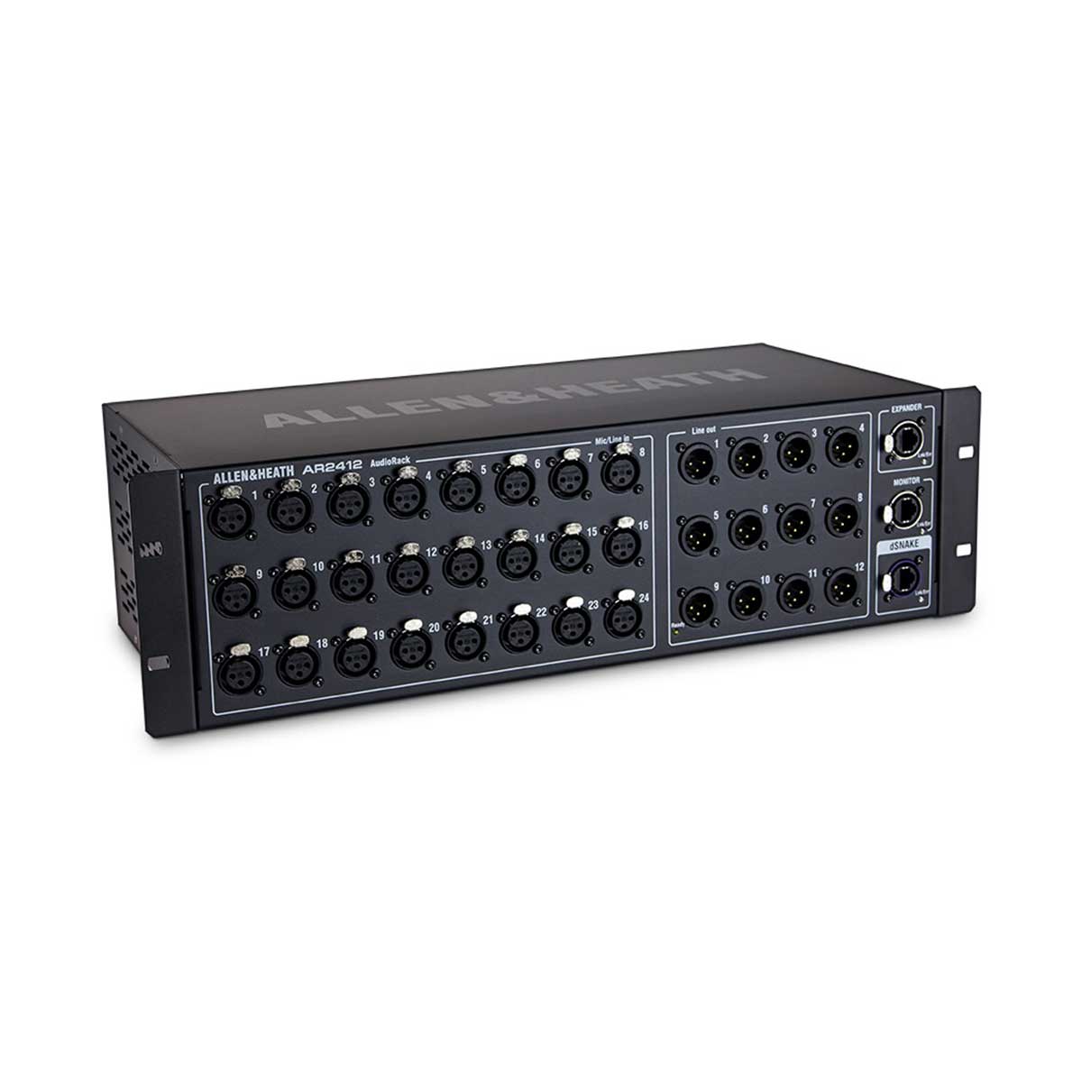 Allen & Heath AR2412 is a 48kHz, 24 XLR input, 12 XLR output AudioRack