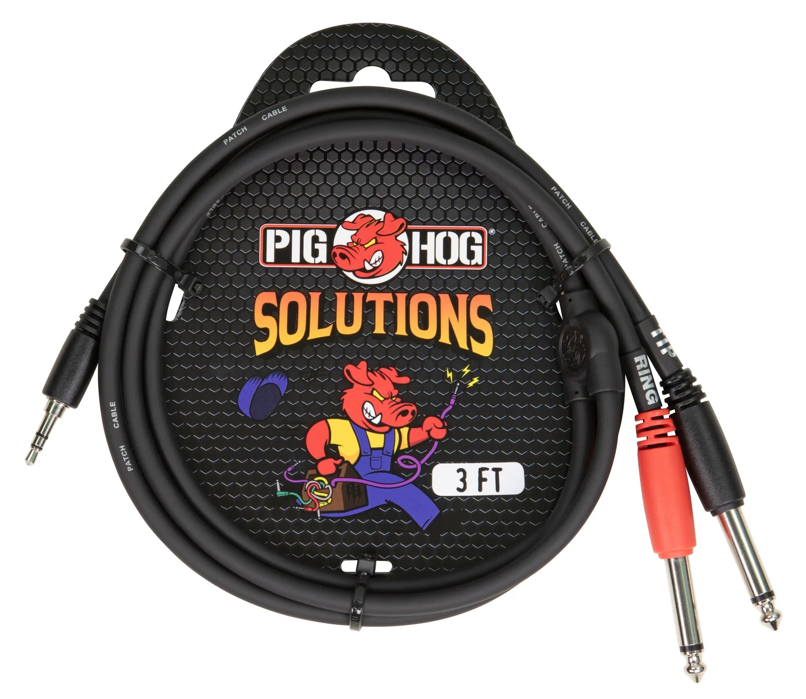 Pig Hog Solutions - 3ft Stereo Breakout cable 3.5mm to Dual Mono 6.3mm Cable