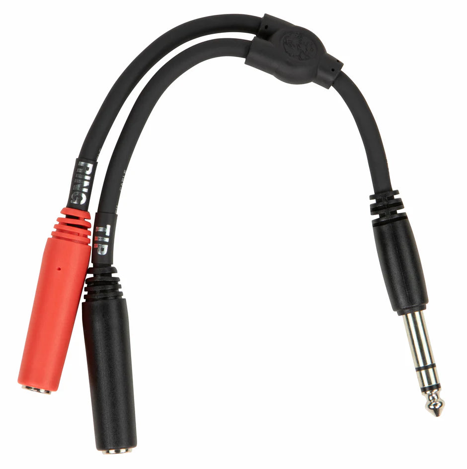 Pig Hog - 6" Y Cable, Stereo 1/4"(M)-Dual Mono 1/4"(F)