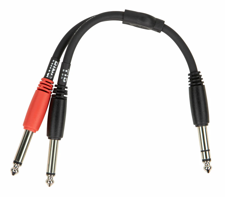 Pig Hog - 6" Y Cable, Stereo 1/4"(M)-Dual Mono 1/4"(M)