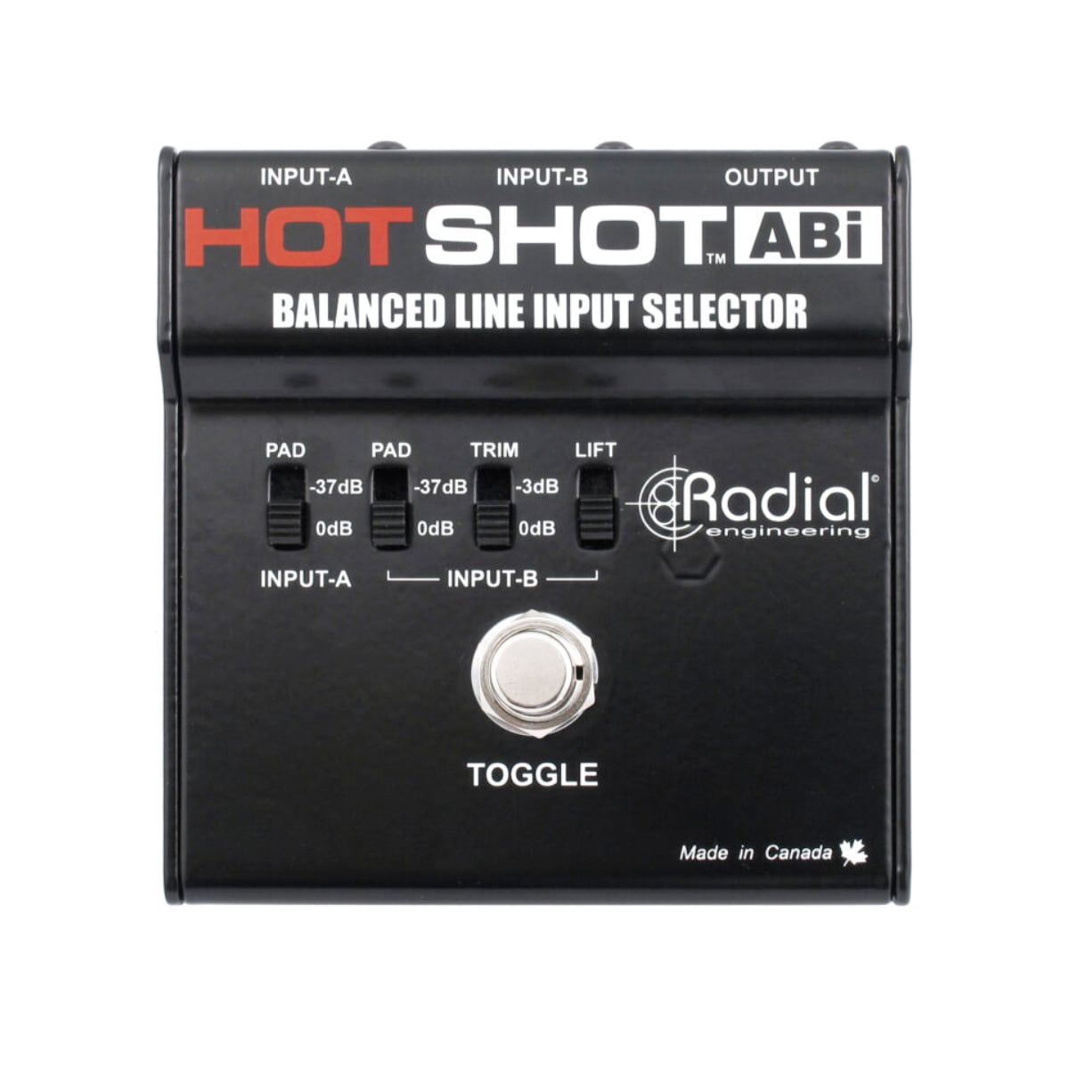 Radial Engineering HotShot ABi Mic & line switcher, 2 XLR-F inputs and 1 XLR-M output. Balanced