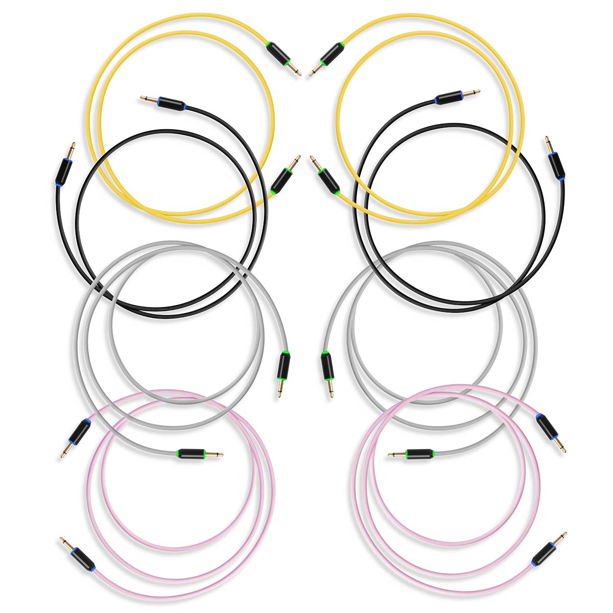 Candycords - myVolts Halo patch cables Long Pack, straight mini mono jack to straight mini mono jack, 2x50cm Black, 2x50cm Yellow, 2x80cm Grey and 2x80cm Pink