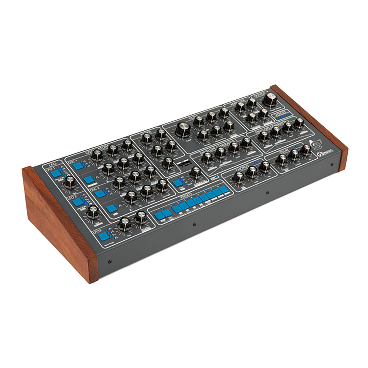 GS Music GS e7 Analog Polyphonic Synthesizer Black/Blue - Angle