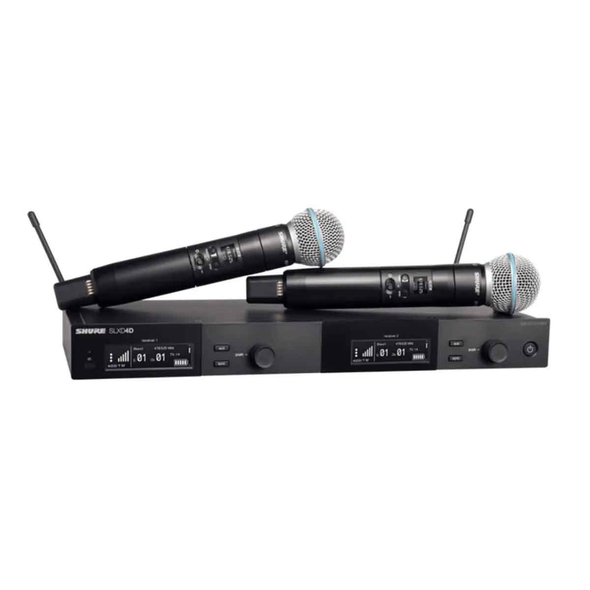 Shure Wireless Dig Handheld System Dual Channel; SLXD2 Tx; Beta58 Mic; SLXD4D Rx; 650-694MHz