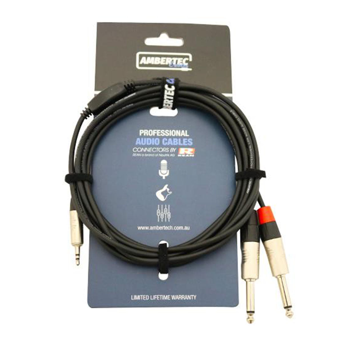 Ambertech Y cable 1.5m REAN 3.5mm TRS plug - 2 x 6.35mm TS plug