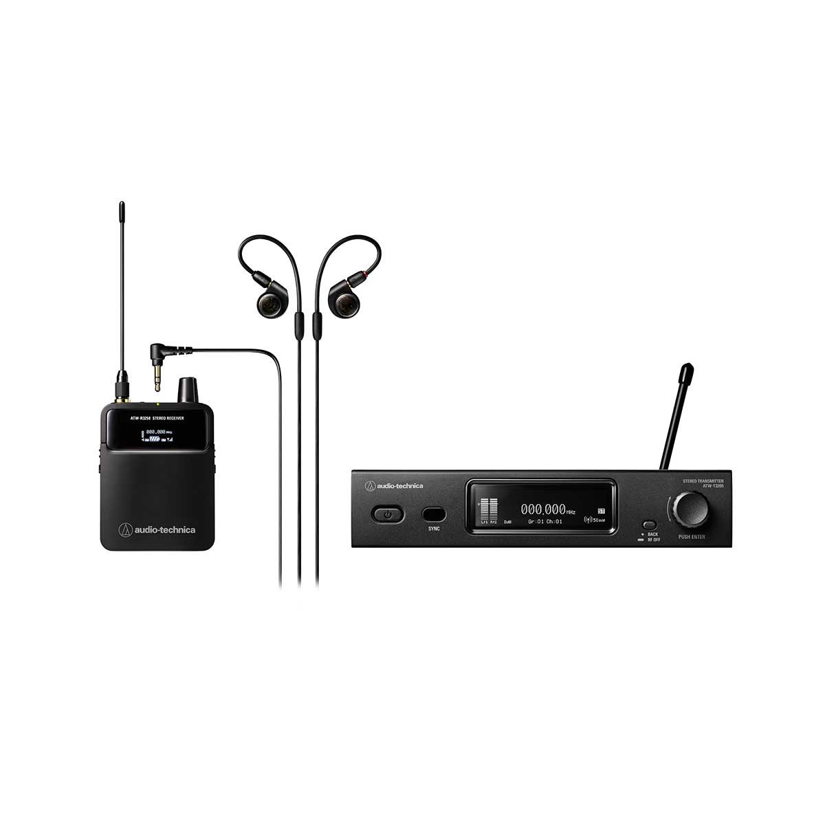 Audio-Technica 3000 Series In-Ear Monitor System: ATW-R3250 Receiver + ATW-T3205 Transmitter + ATH-E40 Professional In-Ear Headphones