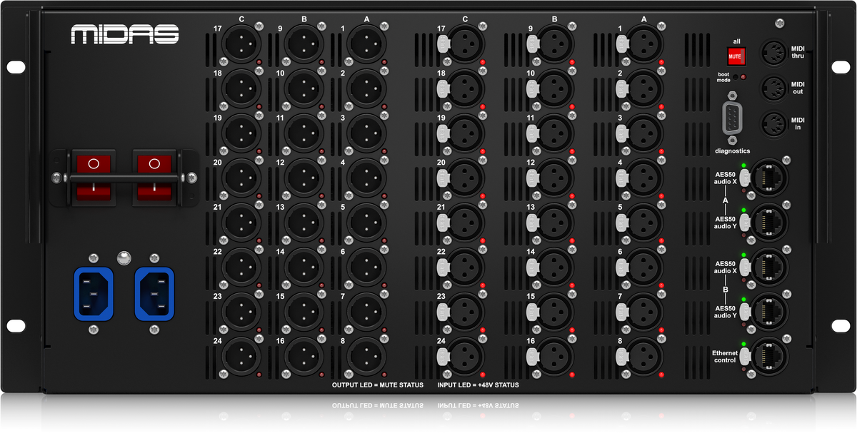 Midas DL231 24 Input, 24 Output Active Microphone Splitter with 2 Independent Midas Microphone Preamplifiers per Input