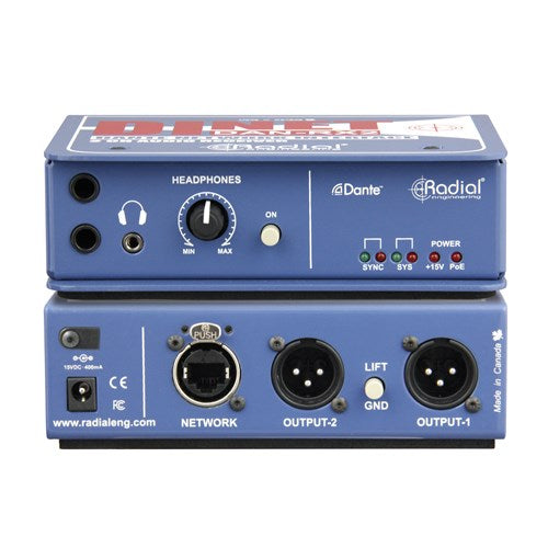 Radial Engineering DiNET DAN RX2 - DiNET Dante receiver over Ethercon Expanded Version with Neutrik connectors