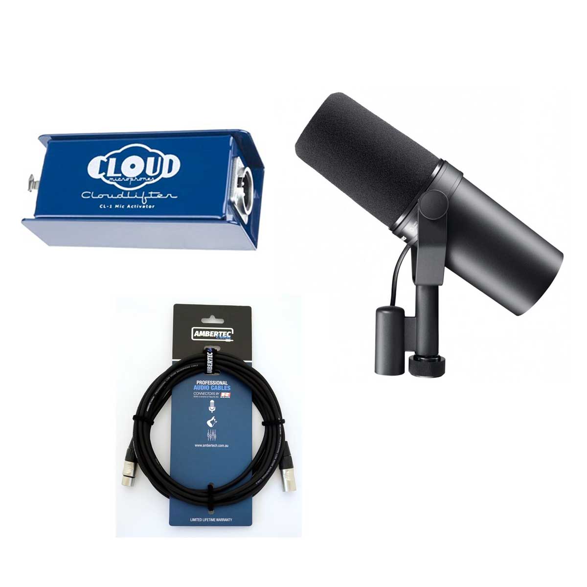 Shure SM7B with Cloudlifter CL-1 and 2m XLR Cable - Bundle Deal