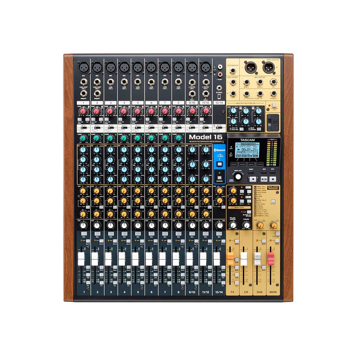 Tascam Model 16 all-in-one analog mixer, multi-track digital recorder and audio interface