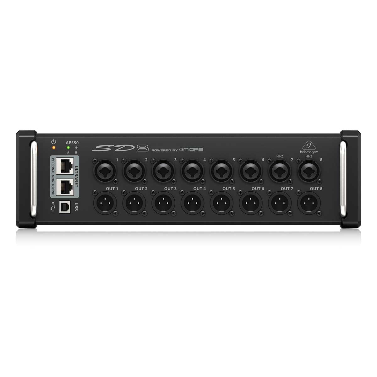 Behringer SD8 Stagebox with 8 Remote-Controllable Midas Preamps, 8 Outputs, AES50 Networking and ULTRANET Personal Monitoring Hub