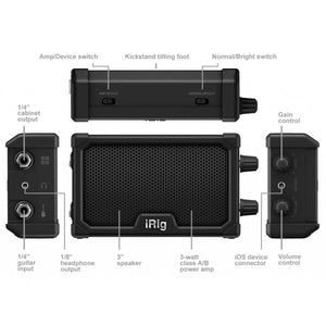 IK Multimedia iRig Nanoamp Battery-Powered Micro Guitar Amp and interface for iOS Features