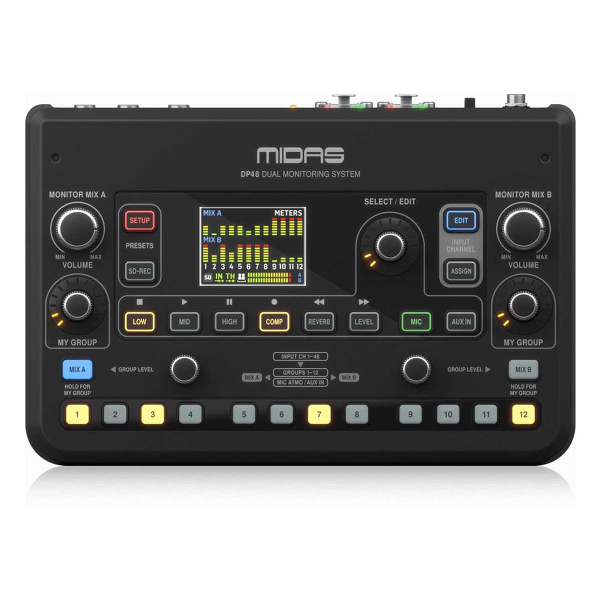 Midas DP48 Dual 48 Channel Personal Monitor Mixer with SD Card Recorder, Stereo Ambience Microphone and Remote Powering