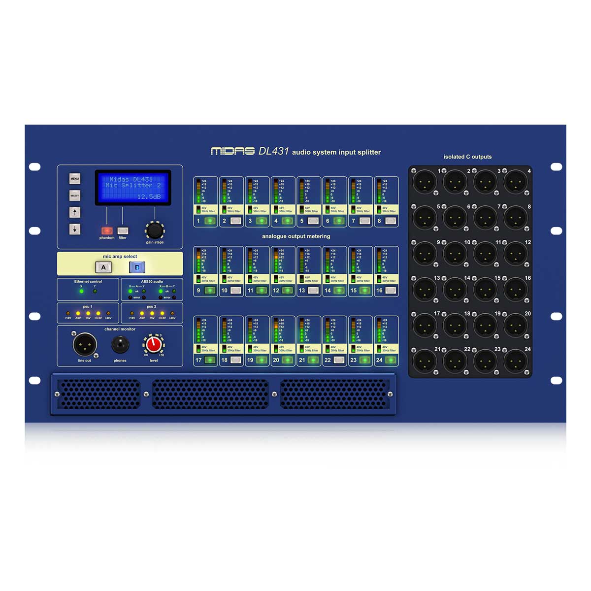 Midas DL 431 24 Input, 72 Output Active Microphone Splitter with Independent Midas Microphone Preamplifiers