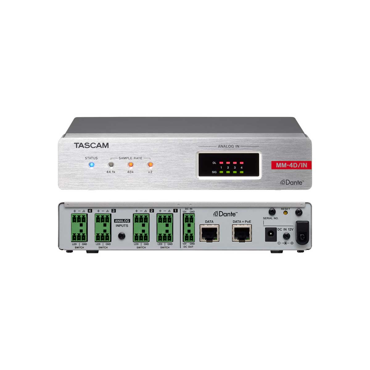 TASCAM MM-4D/IN-E 4-Channel Mic / Line Input Dante Converter with built-in DSP Mixer