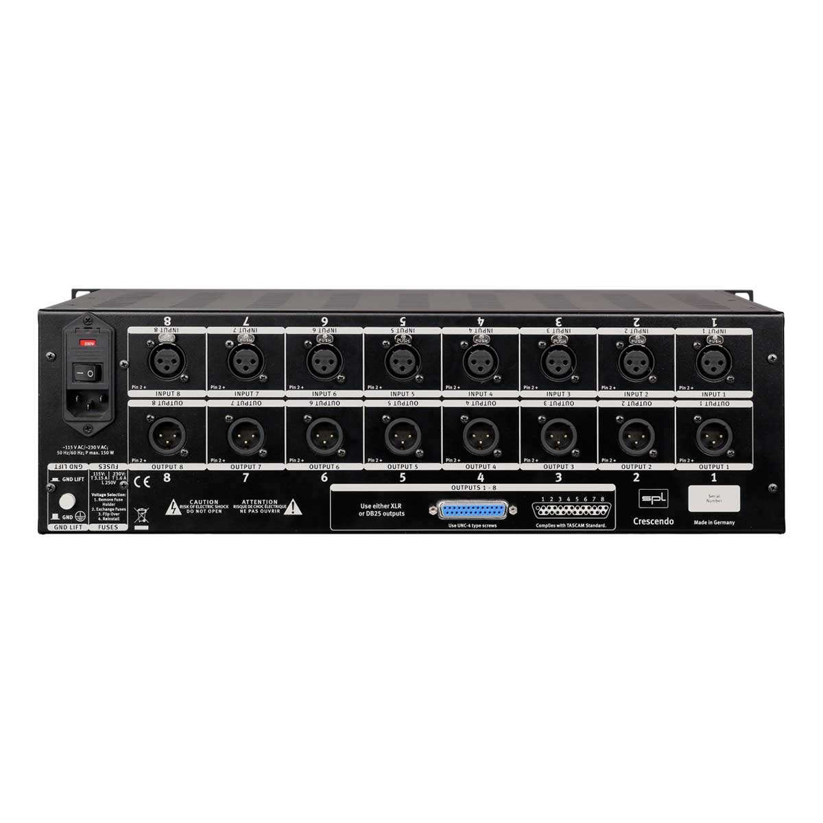 SPL Crescendo Eight-Channel Microphone Preamplifier featuring 120V Technology Rear