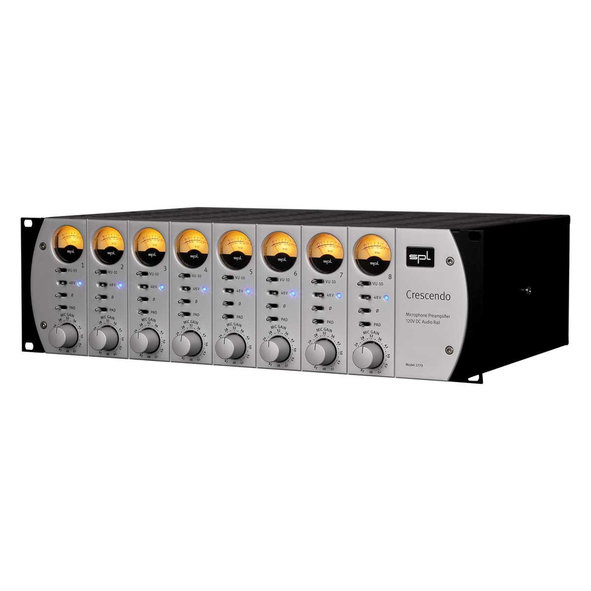 SPL Crescendo Eight-Channel Microphone Preamplifier featuring 120V Technology Angle